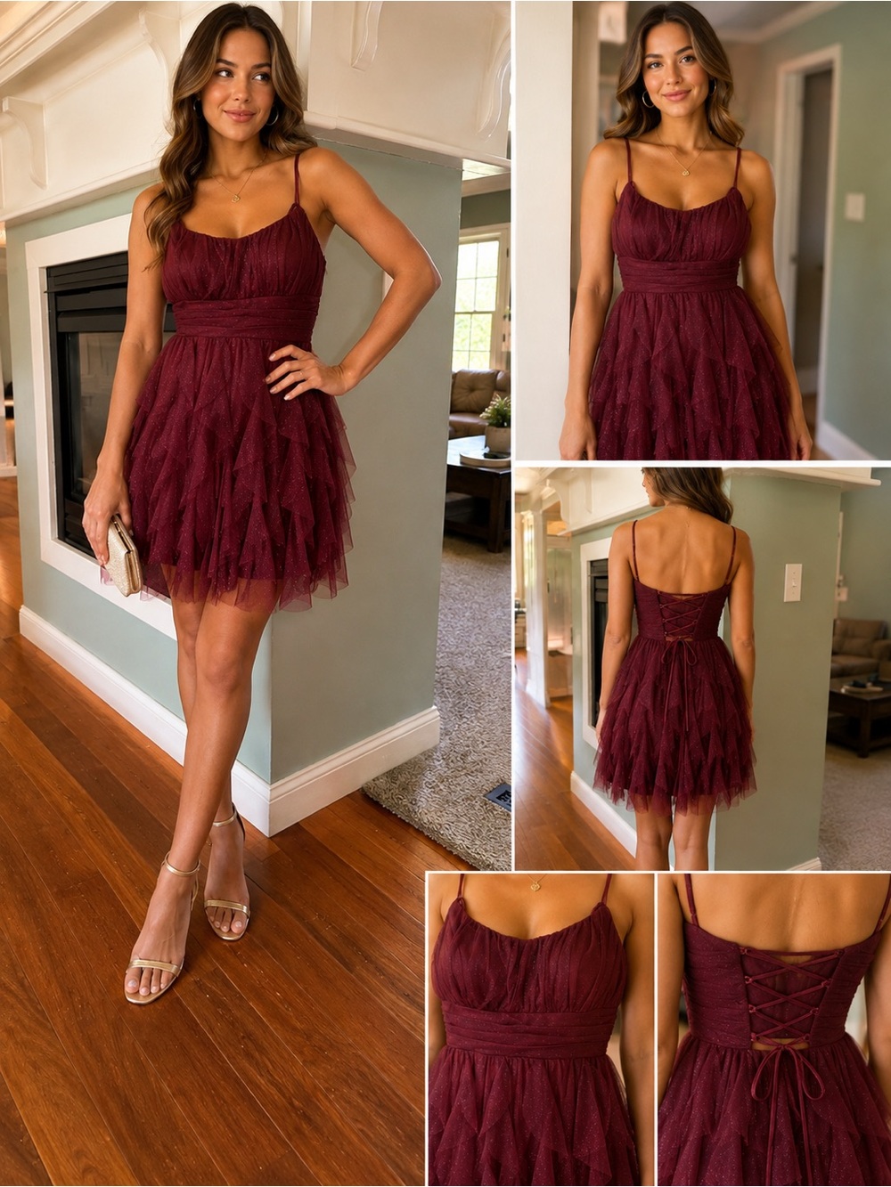 Tease Me Burgundy Glitter Tulle Ruffle Corset back Dress, size 11/12